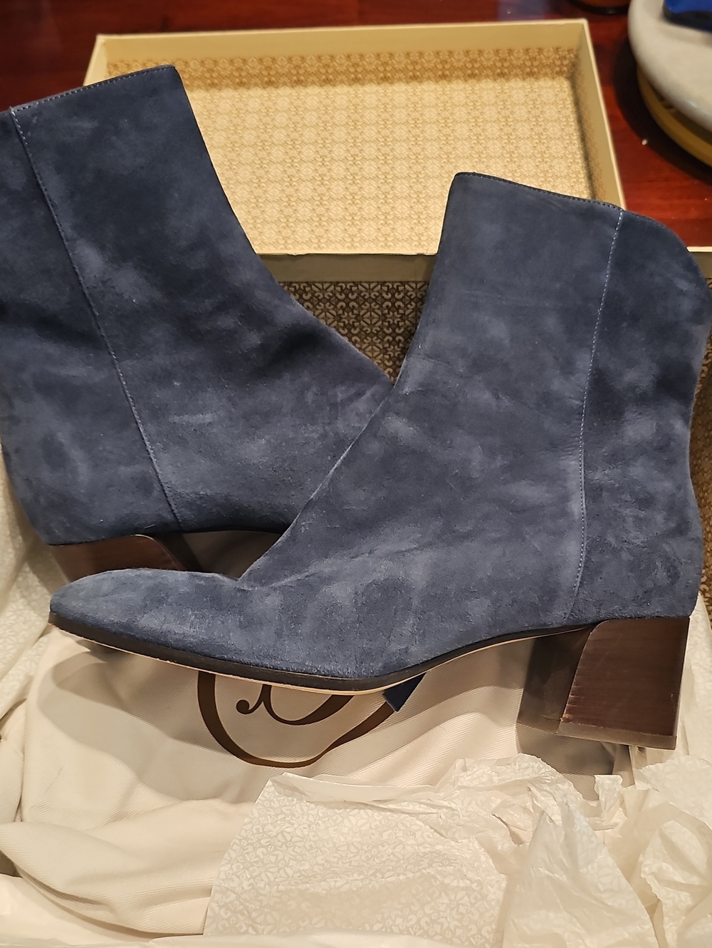 Classic Suede Ankle Boots - Navy Blue